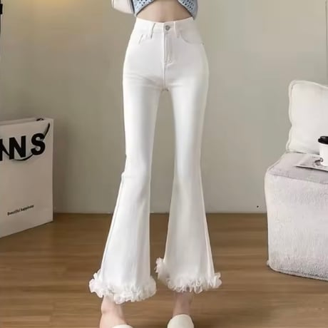 フリルフレアデニムパンツ