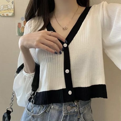 シフォンスリーブ ショートカーディガン 3色展開