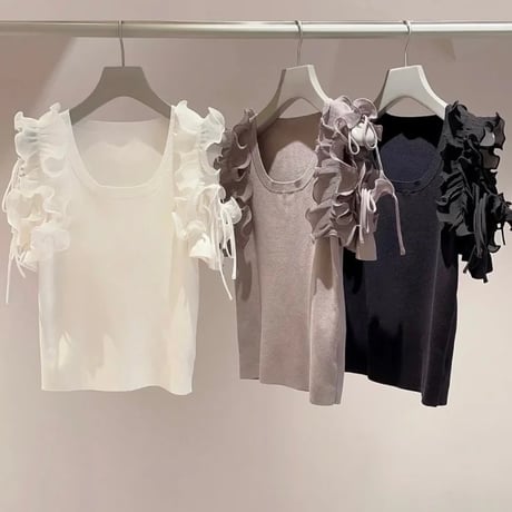 フリルスリーブリボン サマーニット 3色展開
