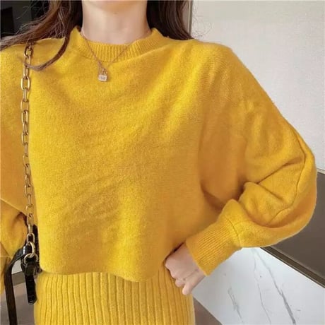 イエローショートニット ワンピースセット
