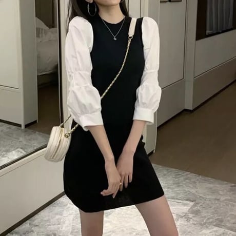 ハーフブラウススリーブ ミニワンピース
