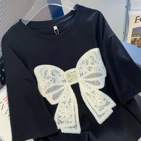 パールレースリボンTシャツ