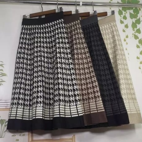 千鳥格子 ニットプリーツスカート 4色展開