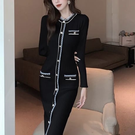 ブルーステッチ タイトニットワンピース 3色展開