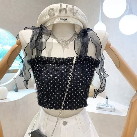 ドットレース シフォンリボントップス 2色展開