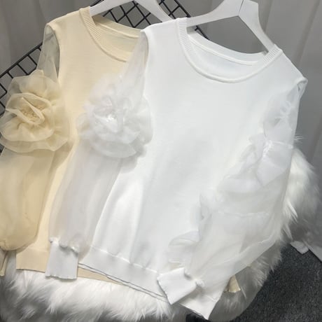 フラワーシースルースリーブ ニット 3色展開
