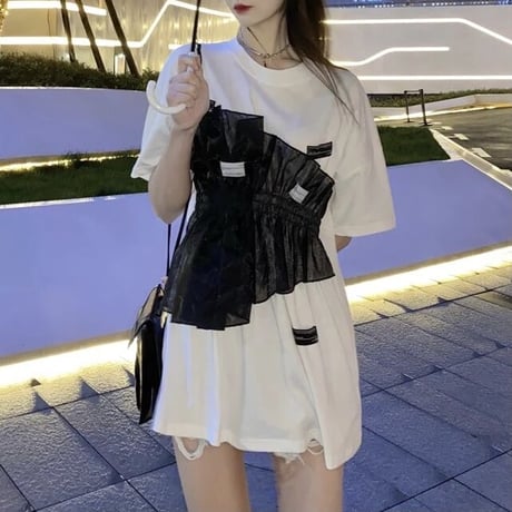 メッシュパッチワーク タグTシャツ 2色展開