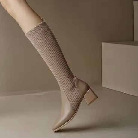 サイドリブニットロングブーツ 3色展開