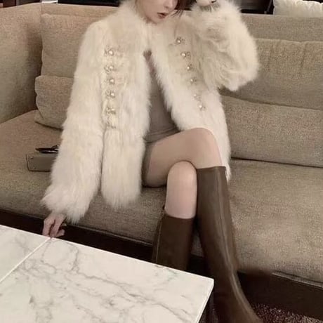 パールモチーフタッセル エコファーコート 2色展開