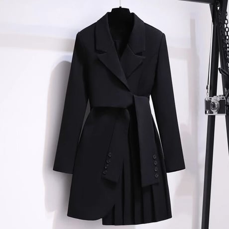 ウエストリボン プリーツトレンチワンピース 3色展開