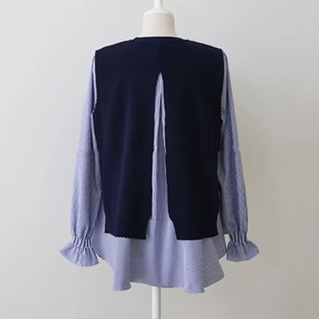 バックスリット ブラウスニットセット  2色展開