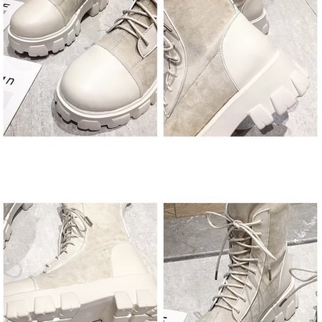 【Beigh 24.0cm即納】異素材mix レースアップショートブーツ 2色展開