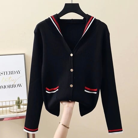 トリコロールカラー フーディカーディガン 3色展開