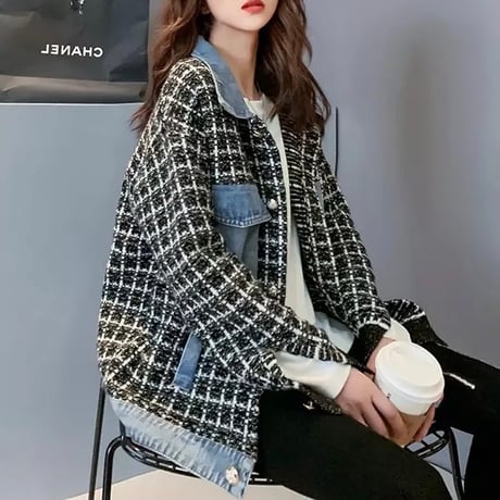 ツイードデニム切り替えジャケット 2色展開