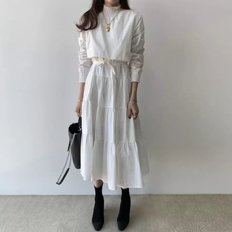 ギャザーブラウス ワンピース 2色展開