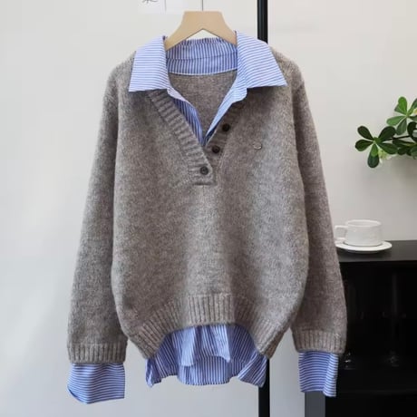 ストライプシャツドッキングニット 3色展開