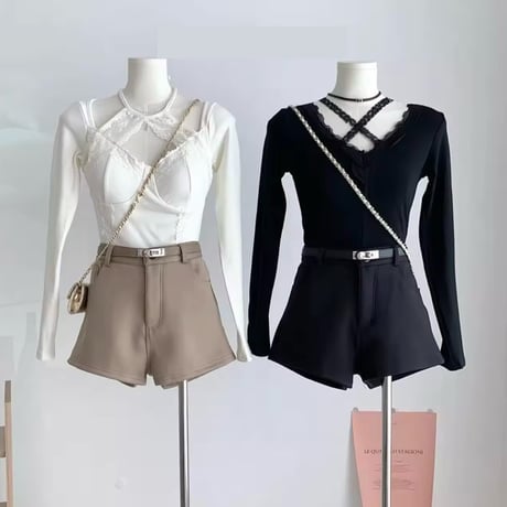 ベルト付きハイウエストパンツ 3色展開