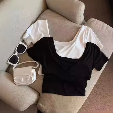 【カップ付き】バッククロストップス 3色展開
