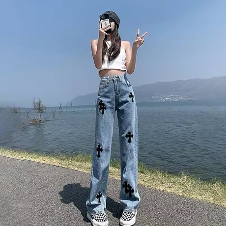 クロス ハイウエストデニムパンツ