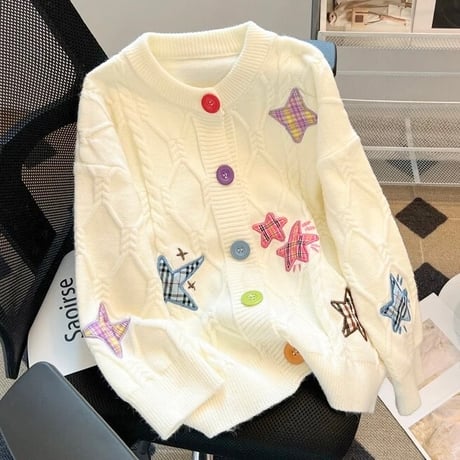 スターステッチ カラフルボタンカーディガン 2色展開