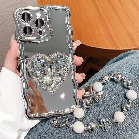 ウェーブエッジシルバーハートiPhoneケース
