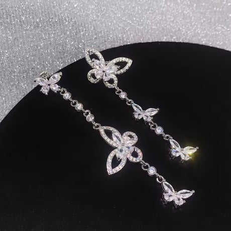 【Silver925】バタフライロングピアス