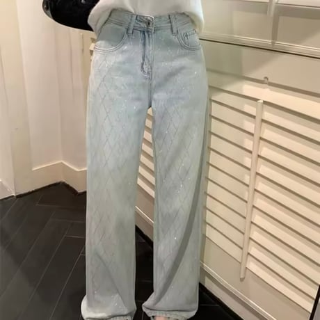 クロスラインストーンデニムパンツ