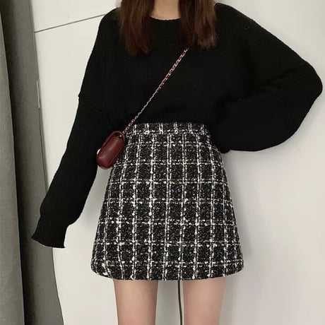 ハイウエストツイード ミニスカート 2色展開