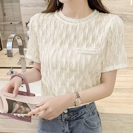 パールモチーフ シフォントップス 4色展開