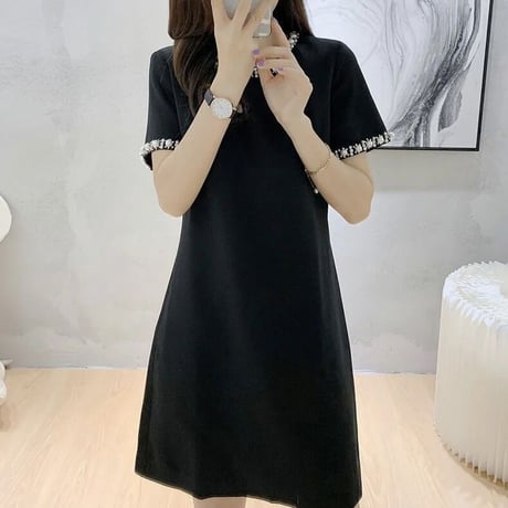 パールビジュー シックワンピース 2色展開
