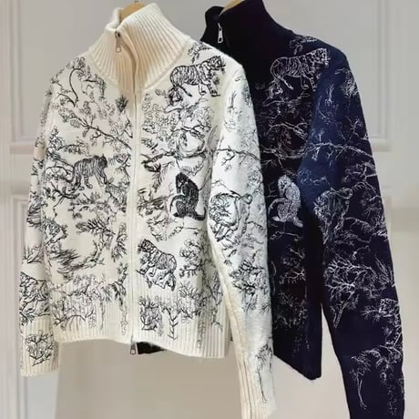 モダンアニマルジッパーカーディガン 2色展開