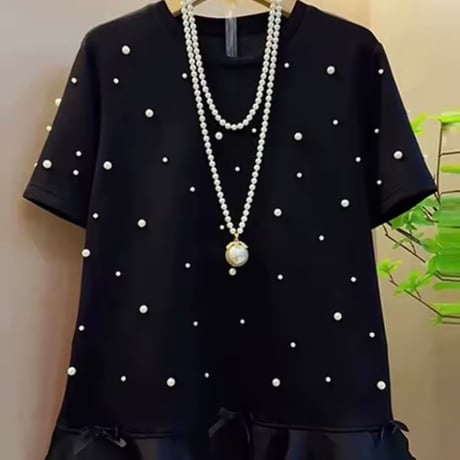 リボンフリルパールTシャツ 2色展開