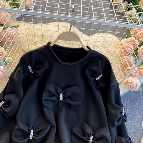 ビジューリボンステッチ スウェットトップス 2色展開