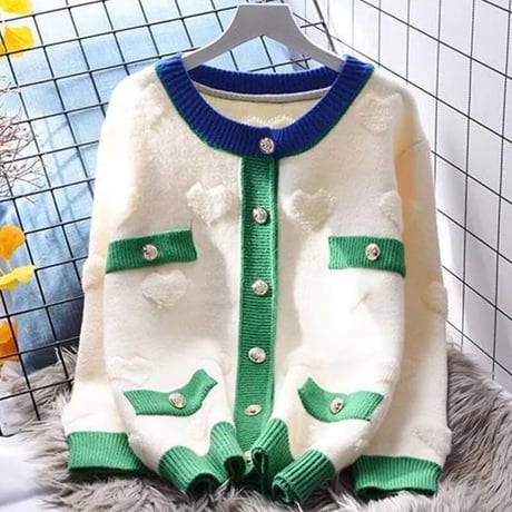 カラフルライン ハートカーディガン 3色展開