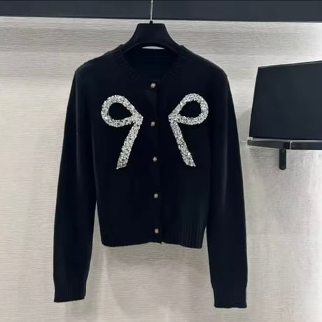 スパンコールリボンカーディガン 2色展開