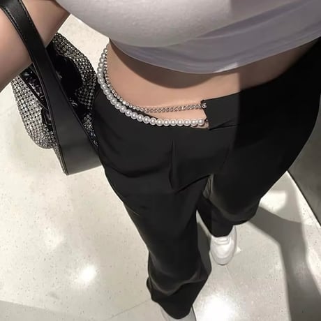 パールチェーンウエストカットパンツ