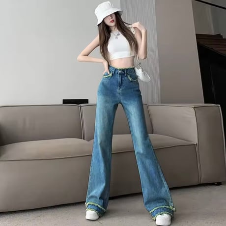 フリンジハイウエストデニムパンツ 4色展開
