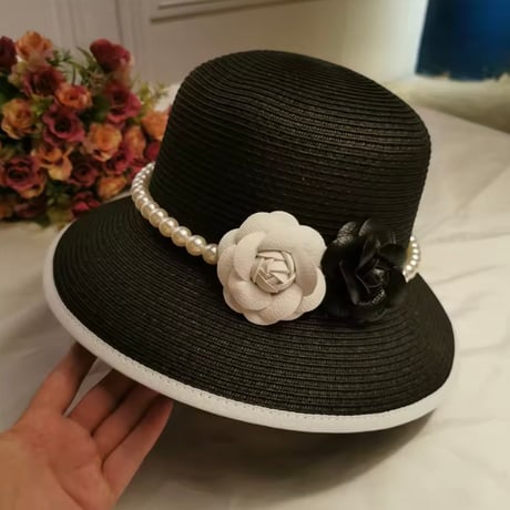 フラワーモチーフパールラインハット 3色展開