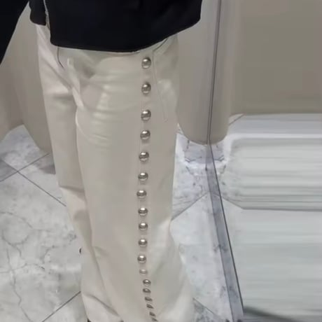 サイドリベットハイウエストデニムパンツ 2色展開