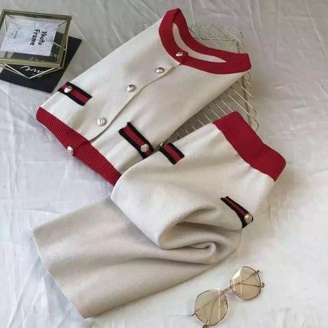 マルチボーダーカーディガン スカートセット 2色展開