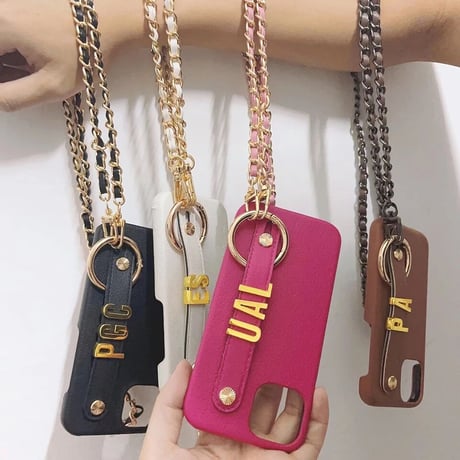 【カスタム名入れ】チェーン付き iPhoneケース 11色展開