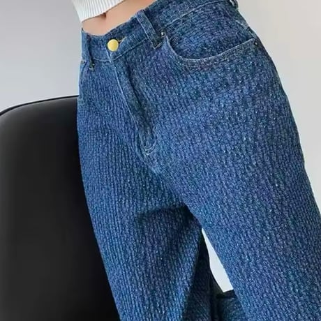 ワッフルハイウエストデニムパンツ 2色展開