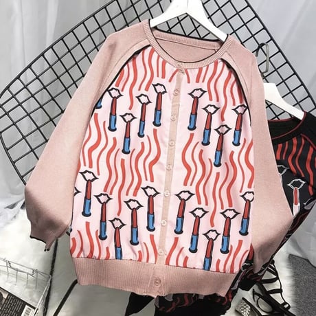 リップスティック 切り替えデザインカーディガン 2色展開