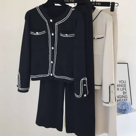 ステッチデザイン ニットセットアップ 2色展開