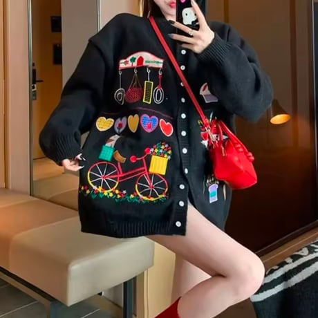 カラフルステッチカーディガン