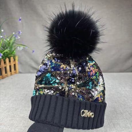 スパンコールファーニットキャップ 7色展開