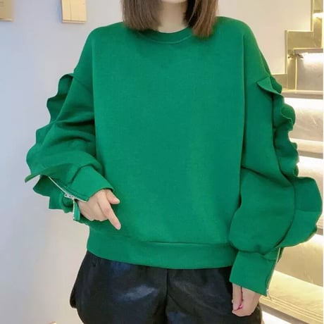 フリルジッパー スウェットトップス 3色展開