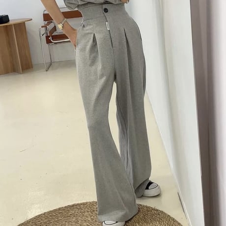 パフスリーブトップス ワイドタックパンツセット 3色展開