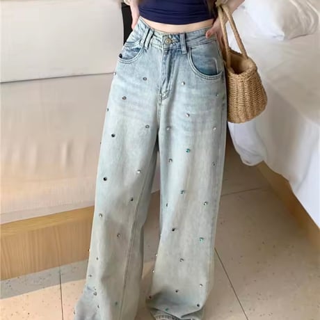 カラフルストーンハイウエストデニム