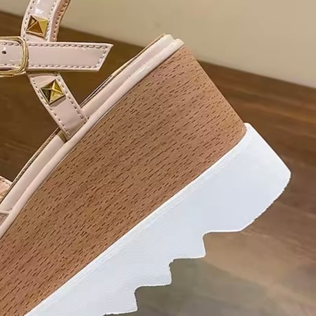 ウッドソールゴールドスタッズサンダル 3色展開